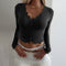 Blusa Elegante de Encaje y Costillas Manga Larga para Mujer