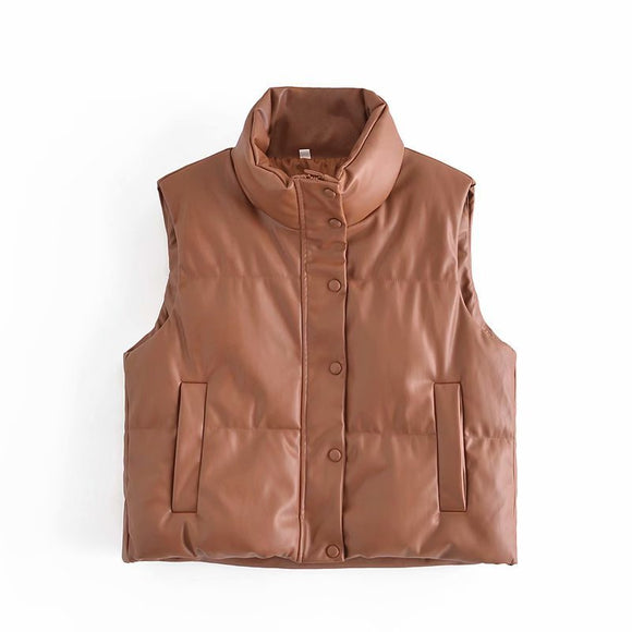 Chaleco Casual de Cuero y Algodón