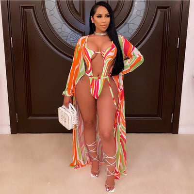 Traje de Baño Dos Piezas con Capa Estampada para Mujer - Image 13