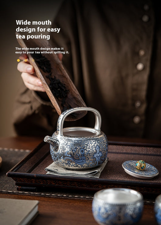 Juego de Té Taotie Chapado en Oro y Plata - Tetera Artesanal de Lujo - Image 15