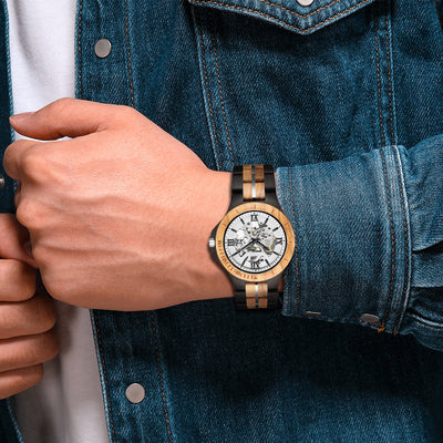 Reloj Mecánico Automático Artesanal en Madera Pura para Hombre