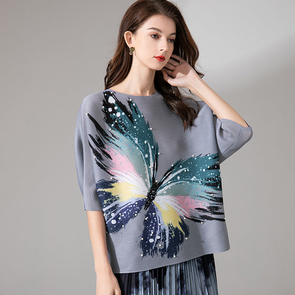 Blusa Estival con Estampado de Mariposas - Camiseta Suelta y Cómoda