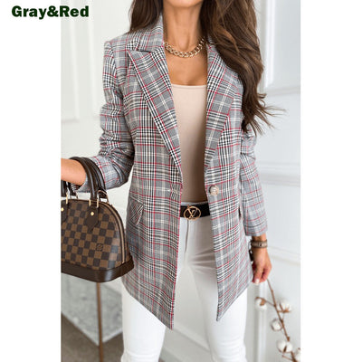 Blazer Cuadrillé Europeo para Mujer - Chaqueta Larga Elegante - Image 8