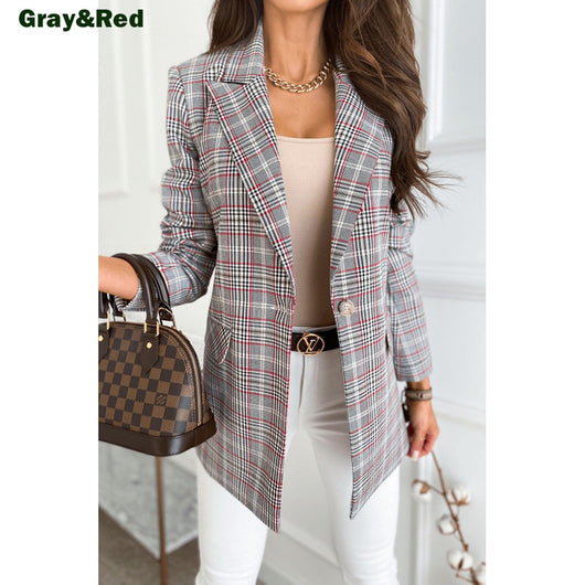 Blazer Cuadrillé Europeo para Mujer - Chaqueta Larga Elegante - Image 8