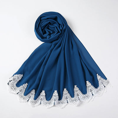 Pañuelo de Gasa Perla con Encaje Malayo - Diseño Cosido a Mano - Image 6