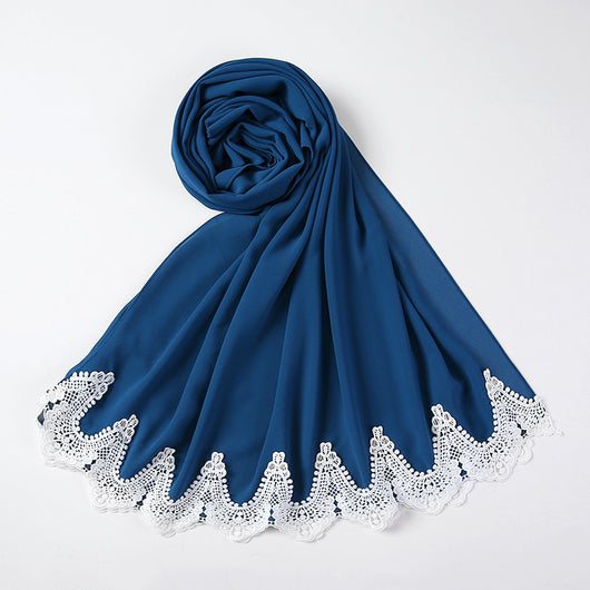 Pañuelo de Gasa Perla con Encaje Malayo - Diseño Cosido a Mano - Image 6