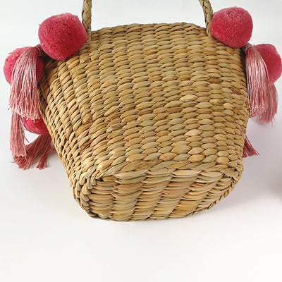 Bolsa de Paja Bordada con Detalles de Letras y Pompones para Mujer - Image 4
