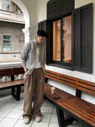 Pantalones Casuales Holgados a Rayas Contraste para Hombre - Image 9