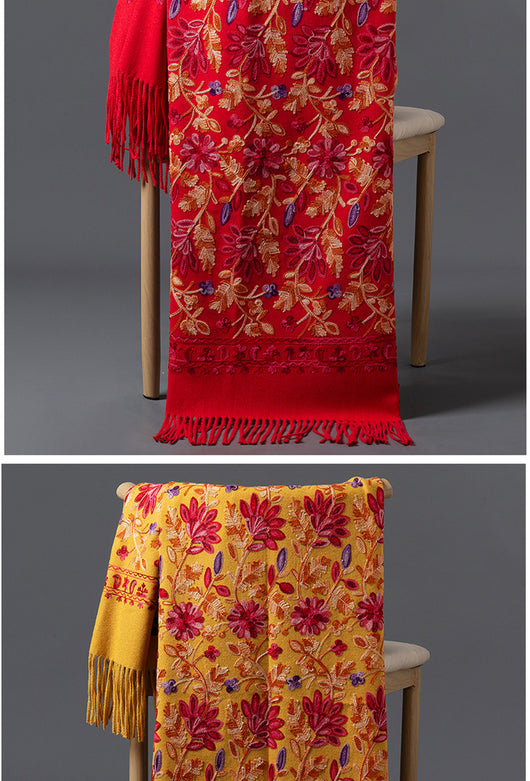 Bufanda Invernal Roja Bordada para Mujer - Flores de Primavera - Image 22