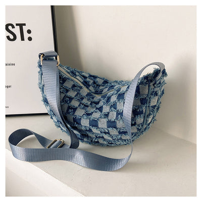 Bolsa de Hombro Underarm Denim con Diseño Cuadrícula Escocesa - Image 21