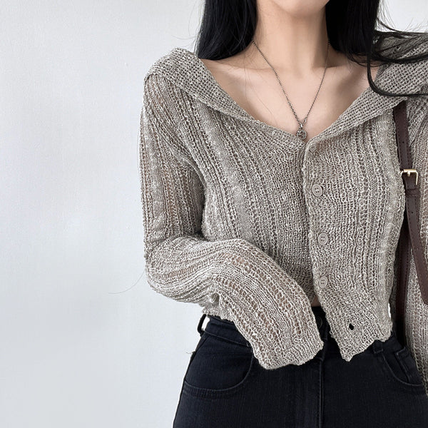 Cardigan Retro Cuello V Manga Larga Corto