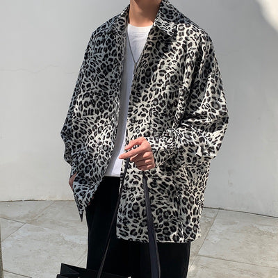 Chaqueta Camisa Suelta Solapa Ancha Estampado Leopardo Retro para Parejas - Image 7