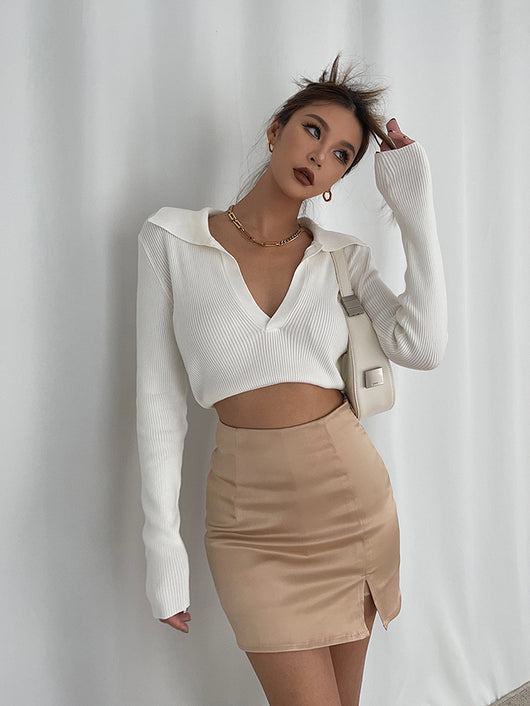Falda Satinada de Talle Alto con Abertura Lateral - Image 3
