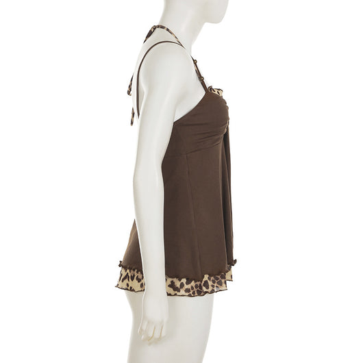Top Halter Anudado con Detalles de Cuentas y Empalmes Leopardo - Image 13