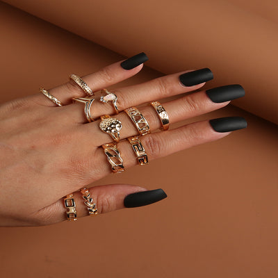 Set de 6 Anillos Articulados: Corona, Hoja y Formas Geométricas - Image 31