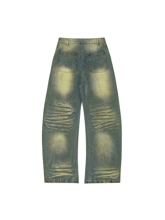 Pantalones Denim Harlan Patchwork Azul y Amarillo Desteñido - Image 5