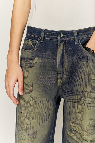 Pantalones Denim Ancho Estilo Urbano Americano con Estampado para Hombre - Image 19