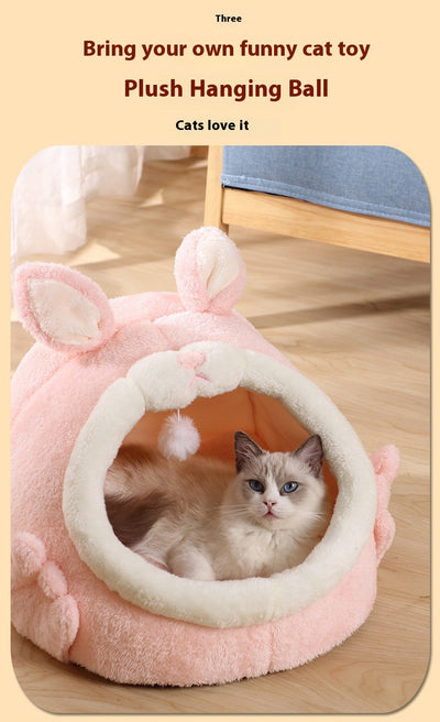 Cama Gatito Cerrada Rosa Conejo Gritón - Casa para Gatos Otoño Invierno - Image 18