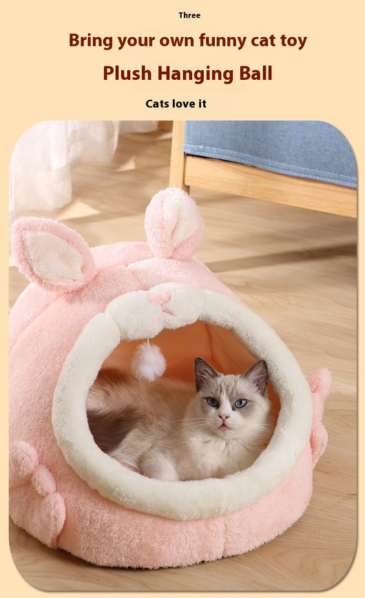Cama Gatito Cerrada Rosa Conejo Gritón - Casa para Gatos Otoño Invierno - Image 18
