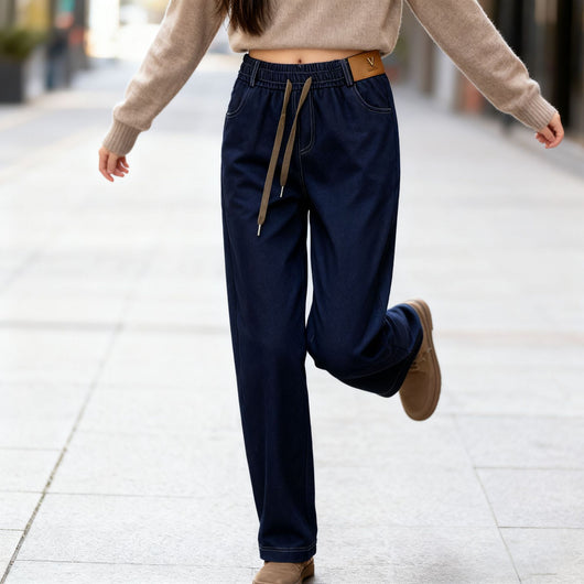 Pantalones Vaqueros Rectos de Cintura Alta con Forro Polar y Pierna Ancha - Image 17