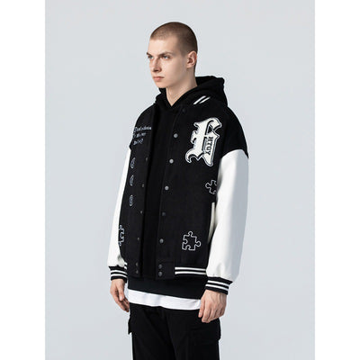 Chaqueta Universitaria Hip Hop con Mangas de Cuero y Bordados - Image 11