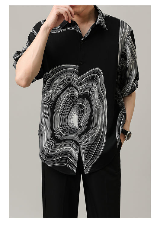 Camisa Casual Hombre Manga Corta Contraste Retro Suelta - Image 12