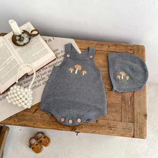 Peto Infantil con Bordado de Hongos + Gorro Juego para Bebés - Image 2