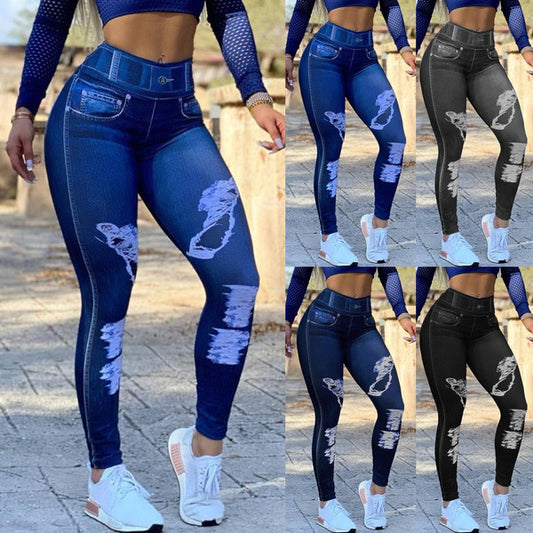 Leggings Tipo Denim de Cintura Alta con Máximo Estiramiento