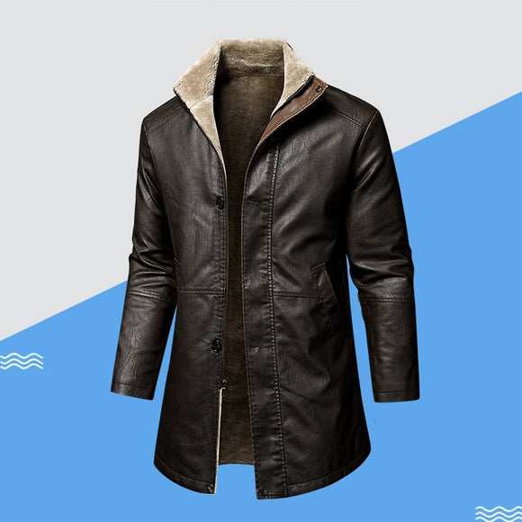 Abrigo de Cuero PU Talla Grande para Hombre - Corte Extendido