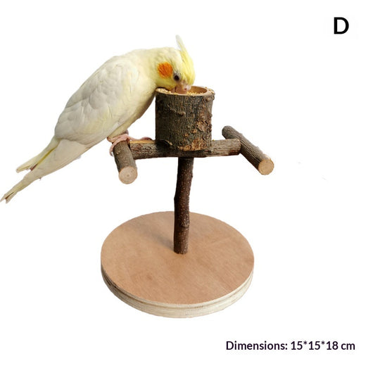 Solid wood parrot stand with multiple natural branch perches and a pinecone, featuring a cockatiel. - Image 8