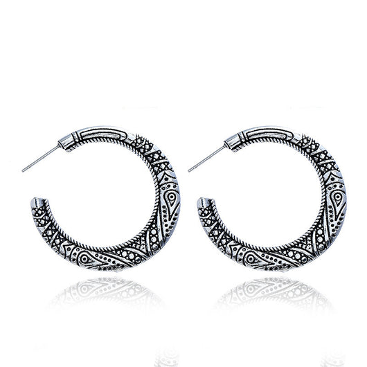 Aretes Vintage Grabados en C - Aleación Elegante - Image 9