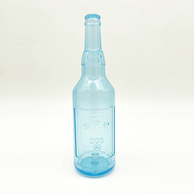 Translucent blue pet molar toy shaped like a bottle, featuring embossed paw prints and the word "DOG". - Image 7