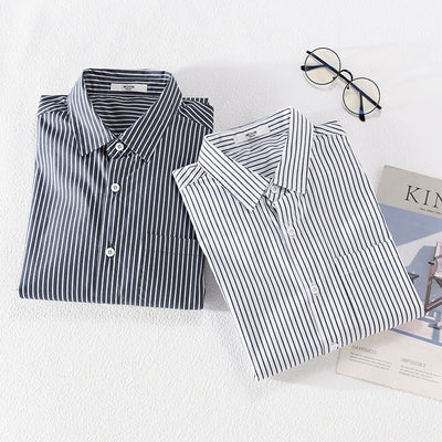 Camisa Casual Hombre a Rayas Azul Otoño Estilo Coreano - Image 4