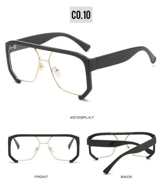 Black frame large rim hip hop sunglasses with gradient purple lenses and a gold-tone double bridge. - Image 17
