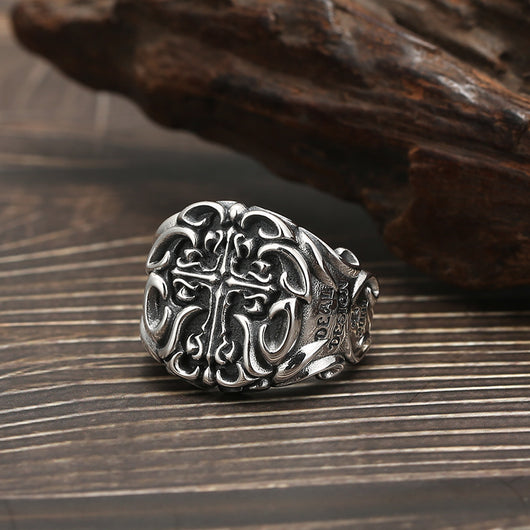 Anillo de Plata 925 Pesado Industrial con Cruz para Hombre