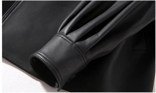 Chaqueta de Cuero Suelta con Cinturón Versátil - Image 10