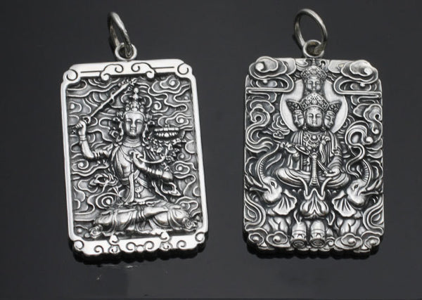Colgante Buda Natal Cuadrado de Plata Tailandesa Retro Personalidad