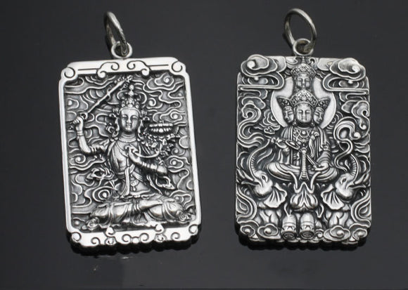 Colgante Buda Natal Cuadrado de Plata Tailandesa Retro Personalidad