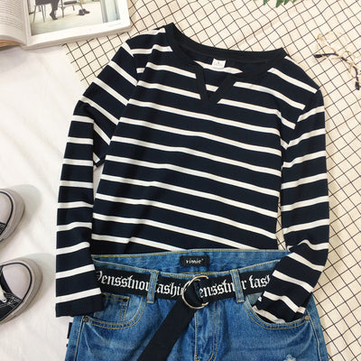 Playera Ajustada de Rayas con Cuello en V y Manga Larga para Mujer - Image 16