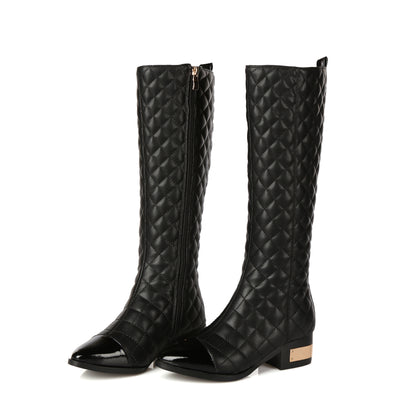 Botas Altas de Cuero Cuadrillé Estilo Británico para Mujer - Image 5