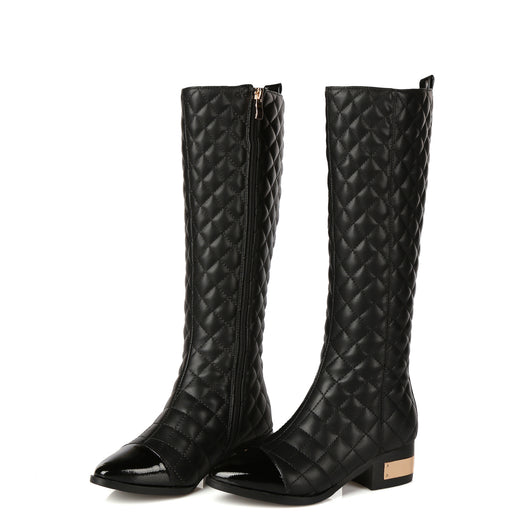 Botas Altas de Cuero Cuadrillé Estilo Británico para Mujer - Image 5