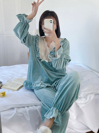 Conjunto de Pijama Encaje Dulce Estilo Coreano para Casa - Image 3