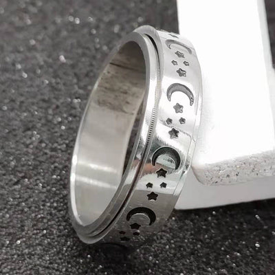 Anillo Giratorio de Acero Inoxidable con Luna y Estrellas para Aliviar Ansiedad - Image 11