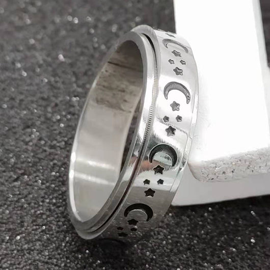 Anillo Giratorio de Acero Inoxidable con Luna y Estrellas para Aliviar Ansiedad - Image 11