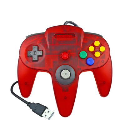 Red USB N64 style game controller for PC, featuring a D-pad, analog joystick, and colored A, B, C buttons. - Image 7
