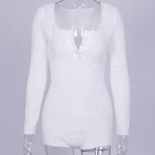 Jumpsuit Monopeza de Color Sólido con Base Terciopelo para Mujer - Image 4