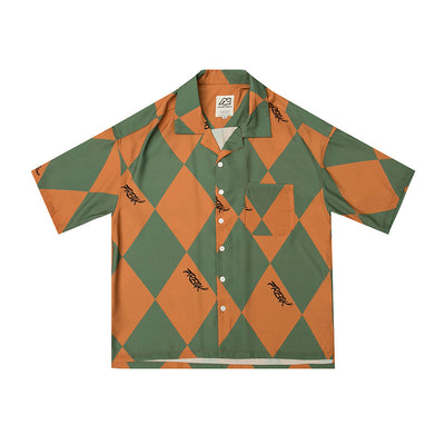 Camisa Hawaiana Asimétrica de Manga Corta con Estampado Diamante - Image 2