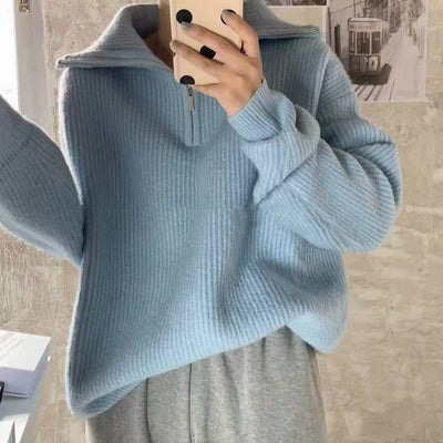 Suéter con Cuello Solapa y Cierre de Cremallera - Estilo Francés Japonés para Mujer - Image 14