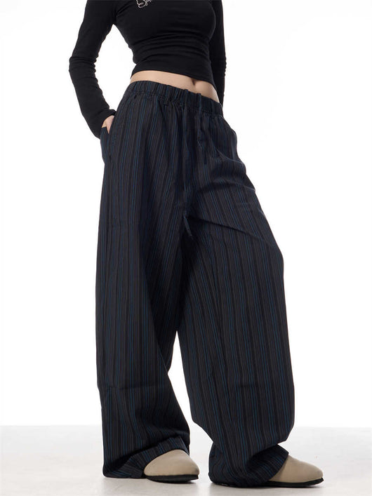 Pantalones Anchos de Rayas Vintage Americano - Casual y Cómodo para Mujer - Image 3