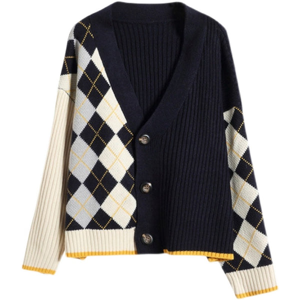 Cardigan Rombo Oversized para Mujer - Abrigo Casual Holgado